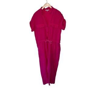 BISCOTE 100% Linen Tie Waist Short Sleeve One Piece Jumpsuit Size M/L